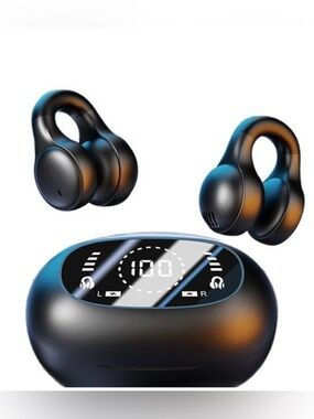 True Wireless Stereo Open-Ear Clip Style Earbuds with LED Charging Case